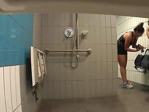 Spying on huge naked butt in locker room shower