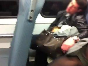 Relaxed girl spreads legs in the train Picture 3