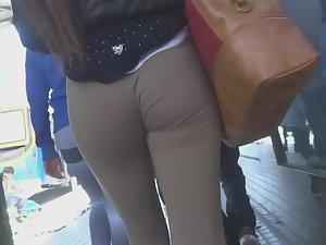 Tight beige pants are nice and clingy Picture 3