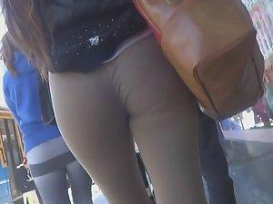 Tight beige pants are nice and clingy Picture 5