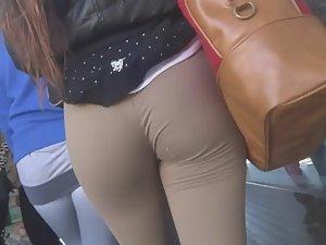 Tight beige pants are nice and clingy