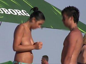 Hugs and kisses from busty topless girlfriend Picture 2