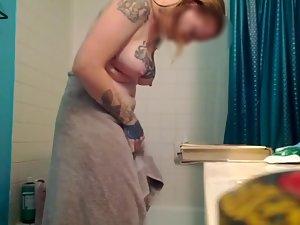 Crazy tattooed girl caught fully nude Picture 6
