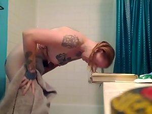 Crazy tattooed girl caught fully nude Picture 8