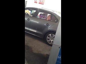 Car sex in front of everybody at the gas station Picture 4