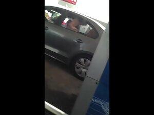 Car sex in front of everybody at the gas station Picture 8