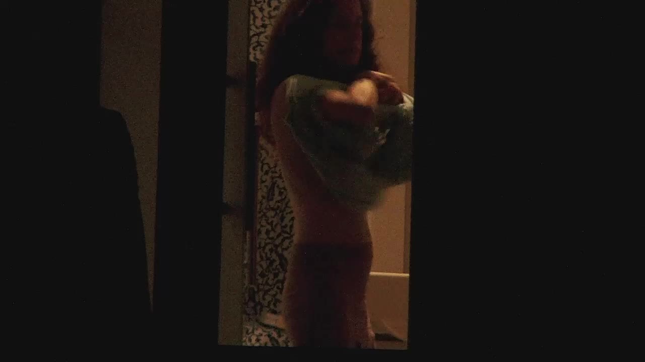 Peeping on skinny neighbors tits through window