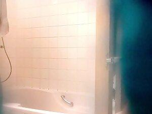 Spying on big tits and hairy pussy of new girlfriend in the shower