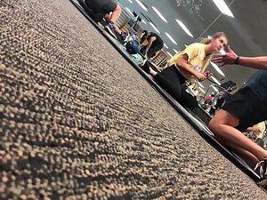 Fit girl stretching on the gym floor Picture 1