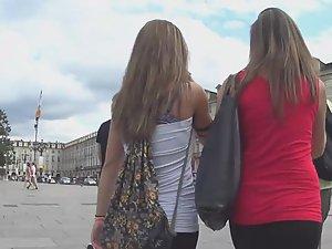 Two hot teens in big city square Picture 1
