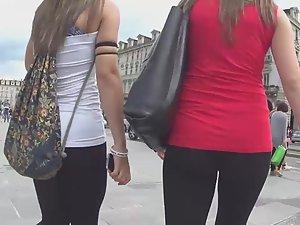 Two hot teens in big city square Picture 2