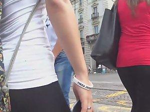 Two hot teens in big city square Picture 5