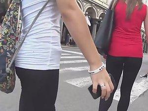 Two hot teens in big city square Picture 8