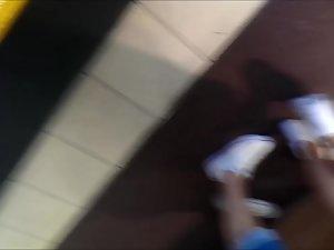 Ass cheeks halfway out of tiny jeans shorts Picture 1