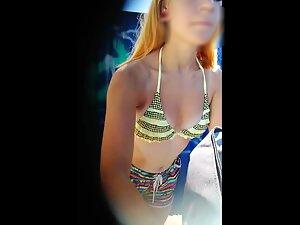 Peeping on naked cutie with amazing tan line in beach cabin Picture 5