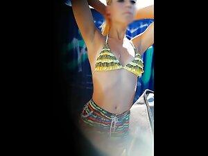 Peeping on naked cutie with amazing tan line in beach cabin Picture 6