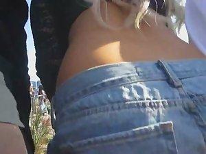 Blonde in booty shorts on the fence Picture 7