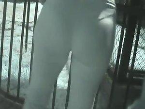 Little sexy ass in white pants got followed Picture 2