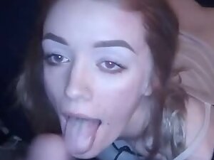 Experienced cock sucker swallows cum after sex in doggy style pose