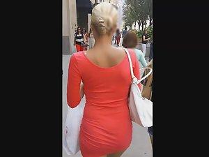 Perfect body of tourist girl in tight red dress Picture 5