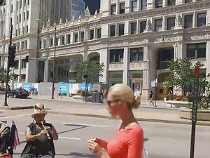 Perfect body of tourist girl in tight red dress Picture 6