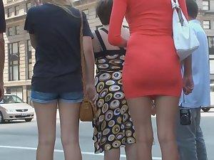 Perfect body of tourist girl in tight red dress Picture 7