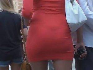 Perfect body of tourist girl in tight red dress Picture 8