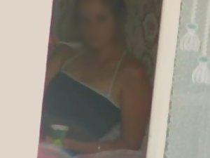 Teen girl peeped while eating a pudding