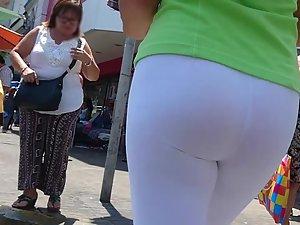 Sexy thong on hot ass in white tights Picture 4