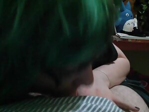 Amateur girl with green hair sucks and swallows Picture 8