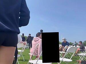 Incredible ass and bit of cameltoe in athletic girl's shorts Picture 1