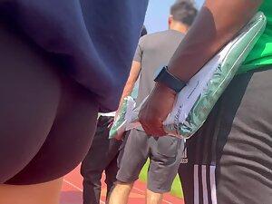 Incredible ass and bit of cameltoe in athletic girl's shorts Picture 2
