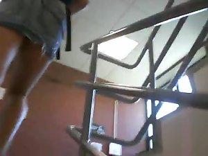 Following a school girl on the stairs Picture 7