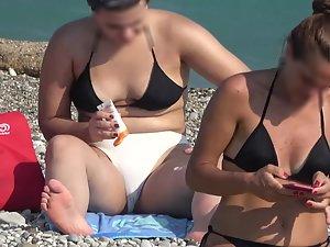 Inspection of two teen friends in big white bikinis Picture 8