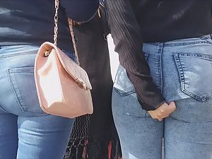 Perfect girl pulls jeans out of ass