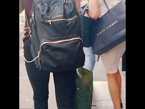 Tight white dress reveals tight buttocks and thong Picture 4