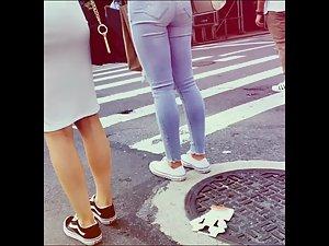 Tight white dress reveals tight buttocks and thong Picture 5