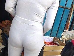 Bubble booty and visible thong in all grey outfit