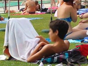 Funny pervert caught by the pool Picture 1
