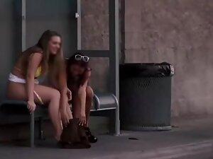 Hot girl busted while peeing at a bus stop Picture 5