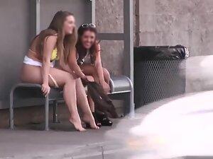 Hot girl busted while peeing at a bus stop Picture 6