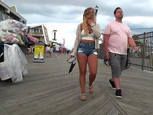 Fat guy keeps touching girlfriend's hot butt Picture 8