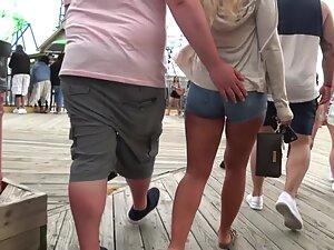 Fat guy keeps touching girlfriend's hot butt