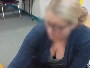 Big boobs of a busty daycare worker