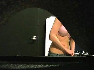 Sister's small boobs on hidden camera Picture 8