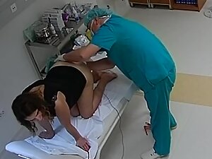 Spying on doctor checking hot woman's ass