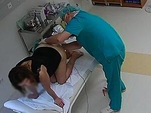 Spying on doctor checking hot woman's ass