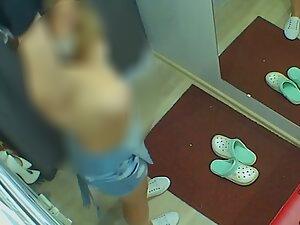 Boobs all over the place while she tries new clothes