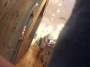 Upskirt while interacting with curvy blonde store clerk Picture 1