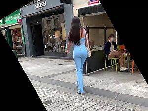 Brunette looks seductive in her light blue outfit Picture 5